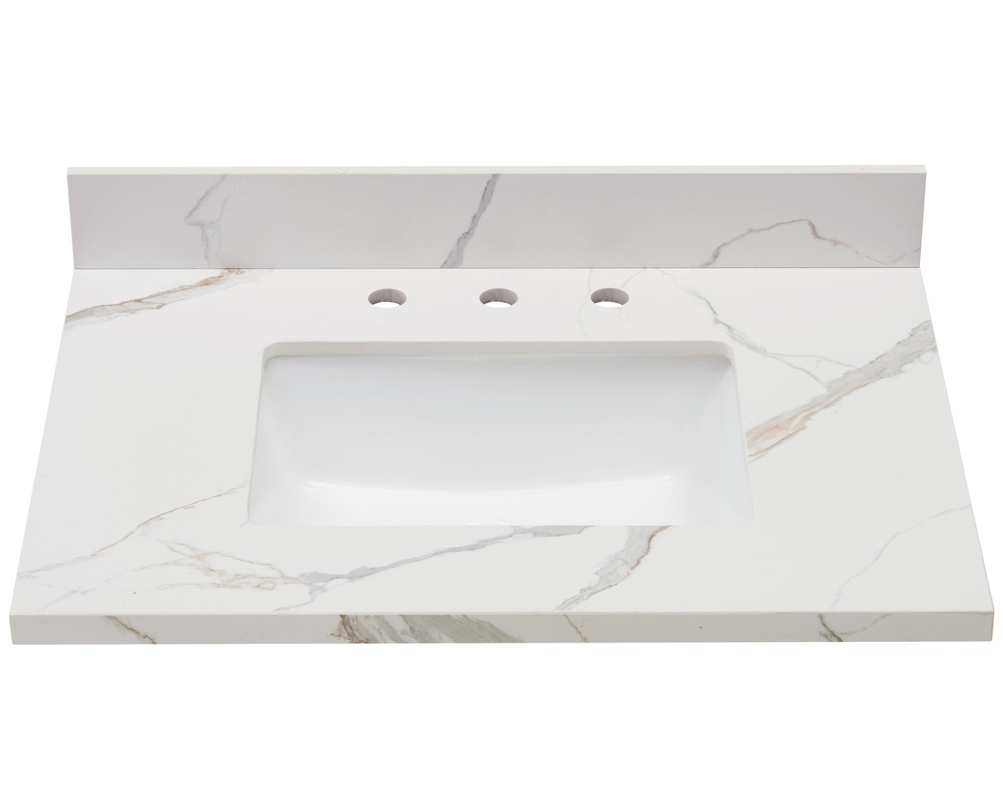 Stone effects Vanity Top in Calacatta White with White Sink