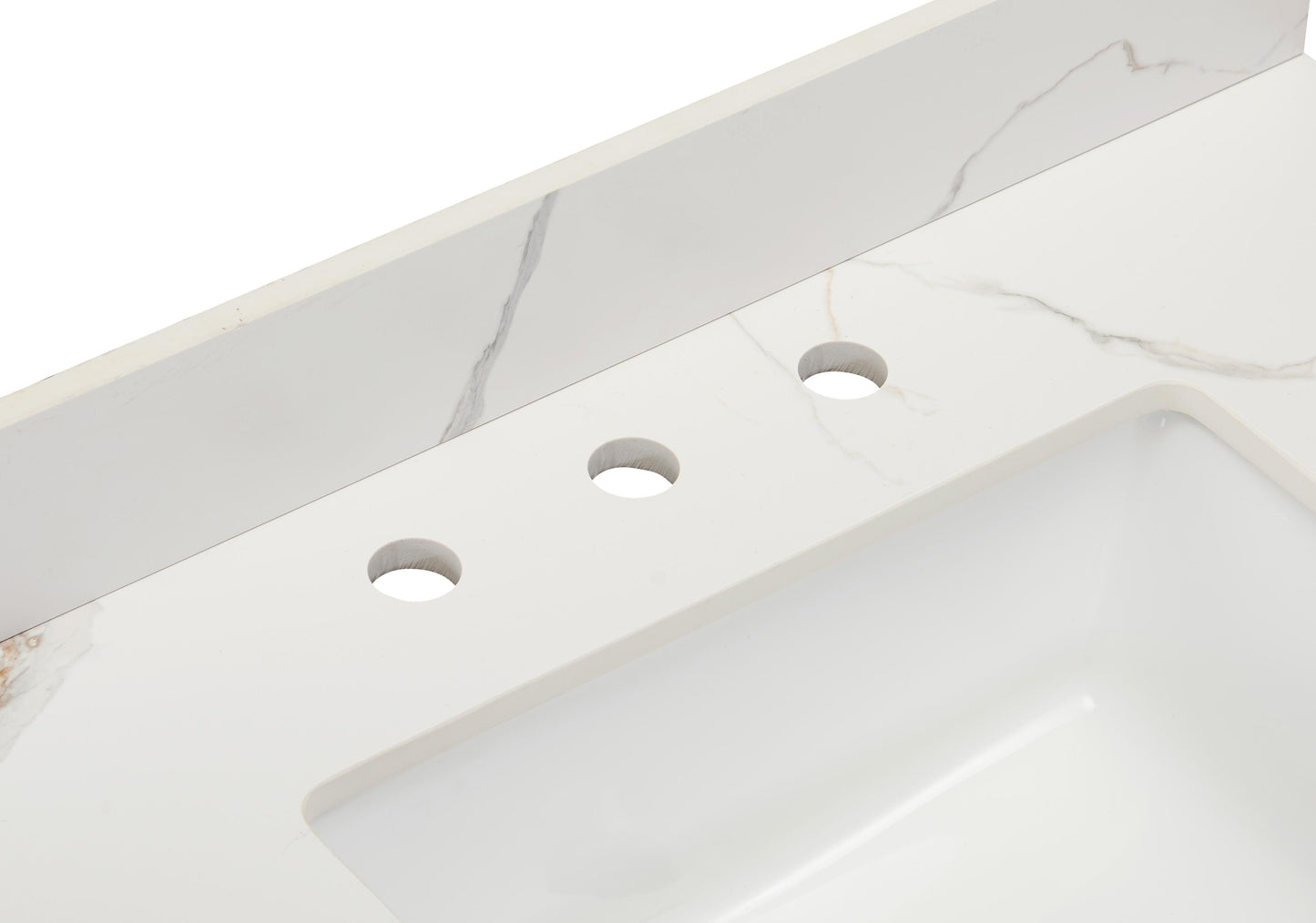 Stone effects Vanity Top in Calacatta White with White Sink
