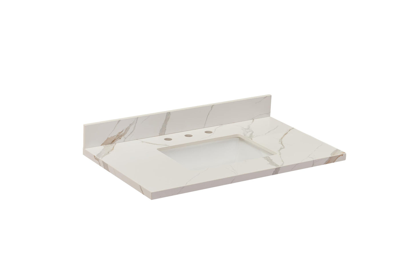 Stone effects Vanity Top in Calacatta White with White Sink