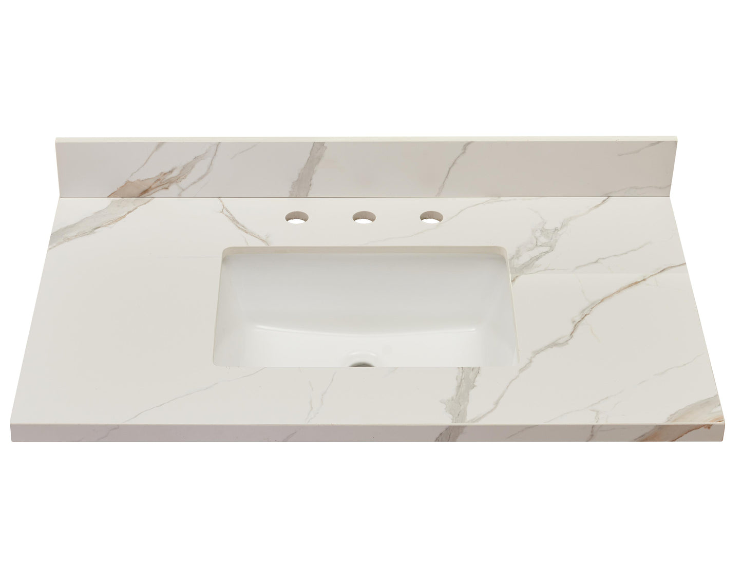 Stone effects Vanity Top in Calacatta White with White Sink