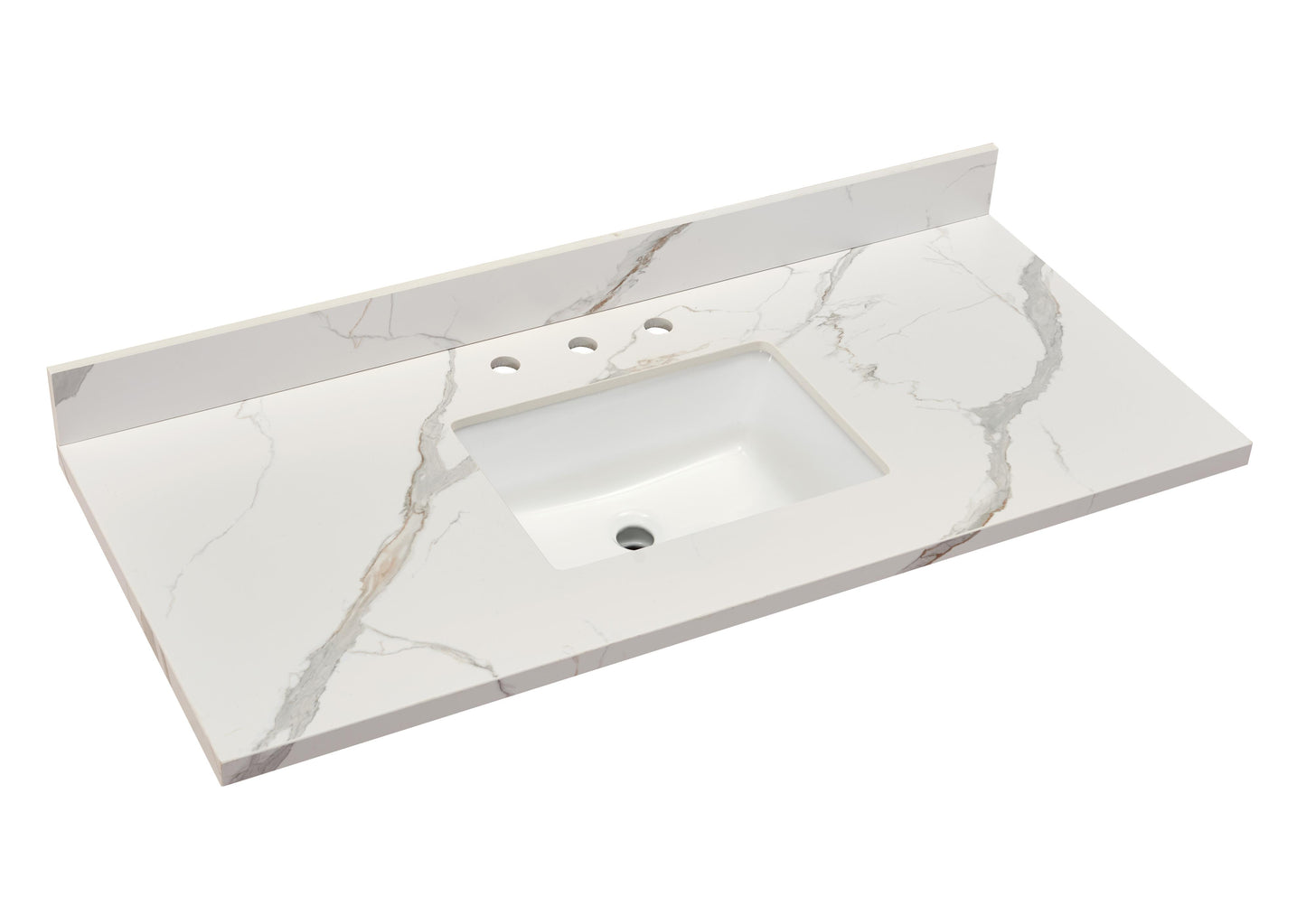 Stone effects Vanity Top in Calacatta White with White Sink