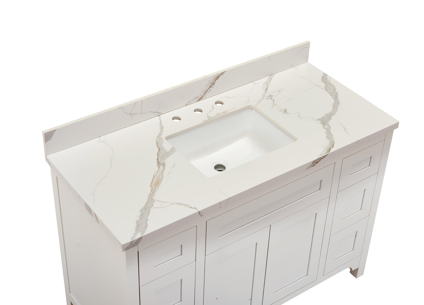 Stone effects Vanity Top in Calacatta White with White Sink