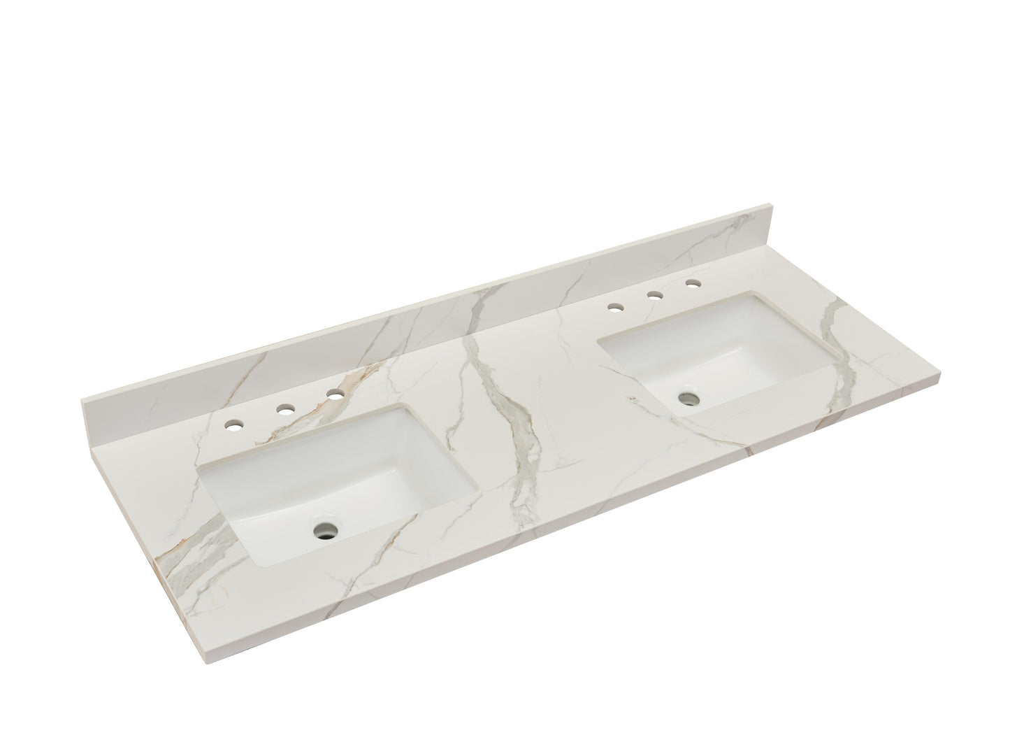 Stone effects Vanity Top in Calacatta White with White Sink