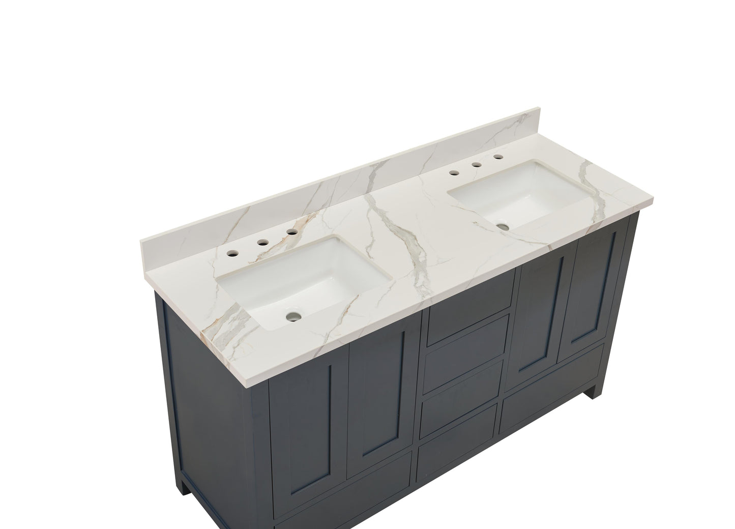 Stone effects Vanity Top in Calacatta White with White Sink