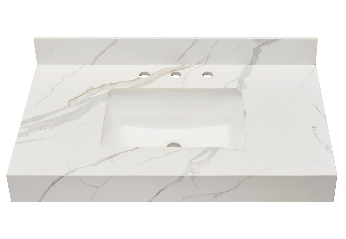 Stone effects Vanity Top in Calacatta White Apron with White Sink