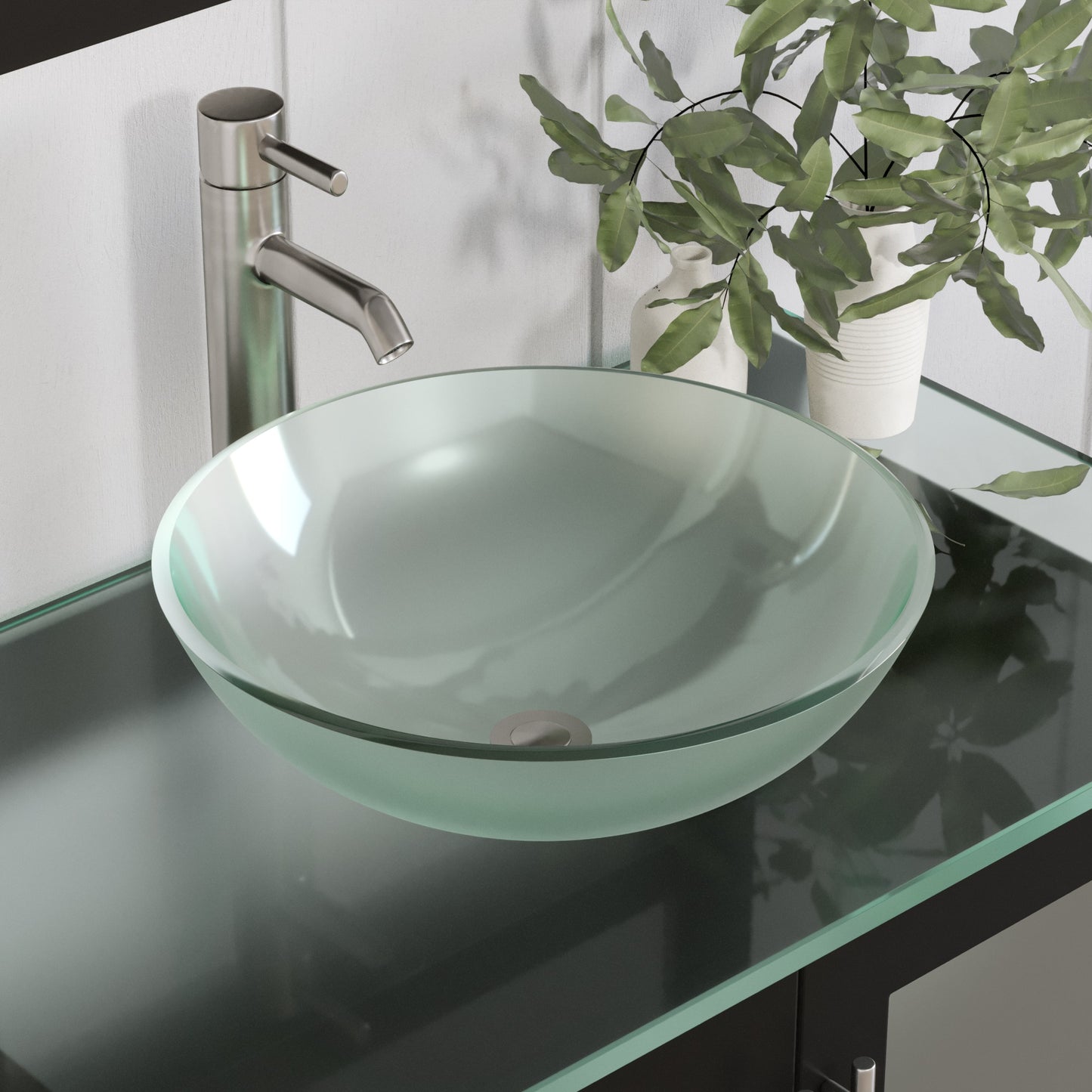 Complete 36 inch  Solid Wood  Vanity Set with Brushed Nickel Plumbing Tempered Glass Vessel Sink