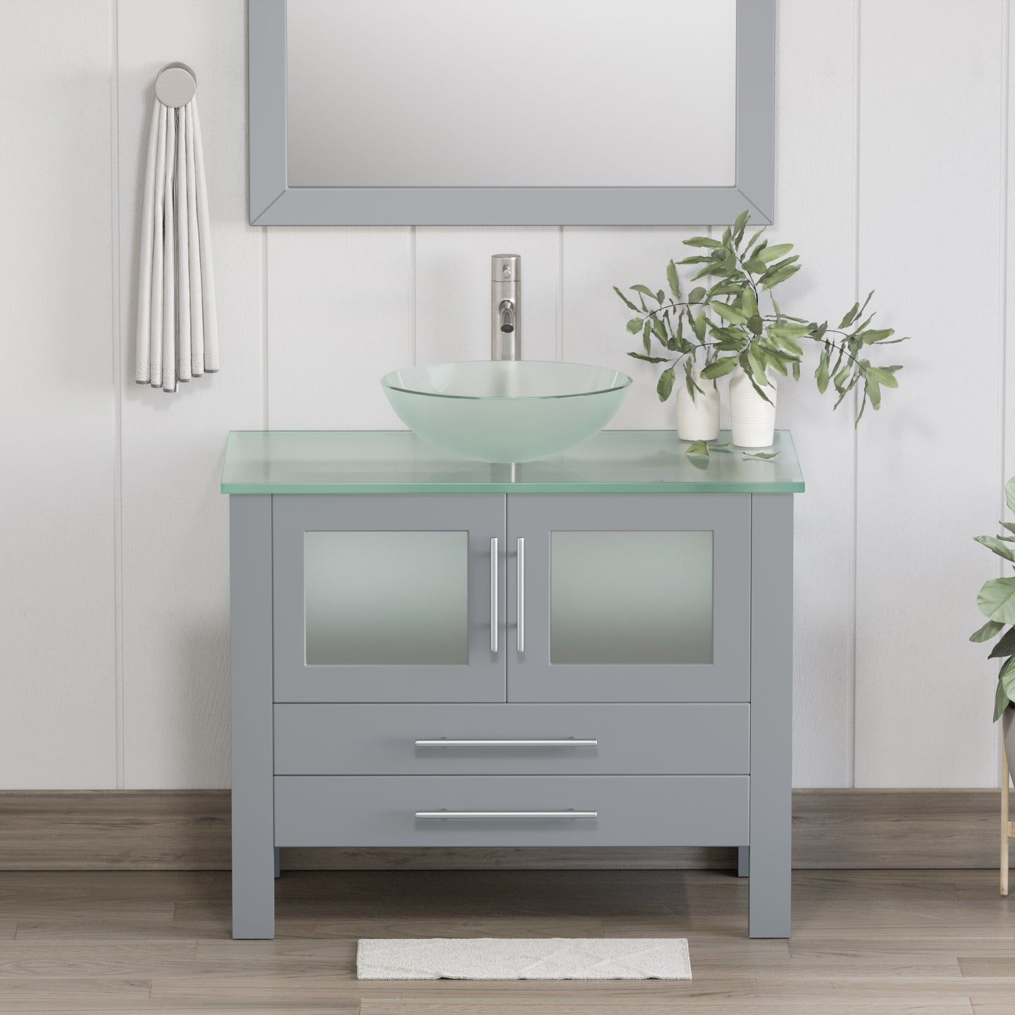 Complete 36" Gray Vanity Set with Brushed Nickel Plumbing