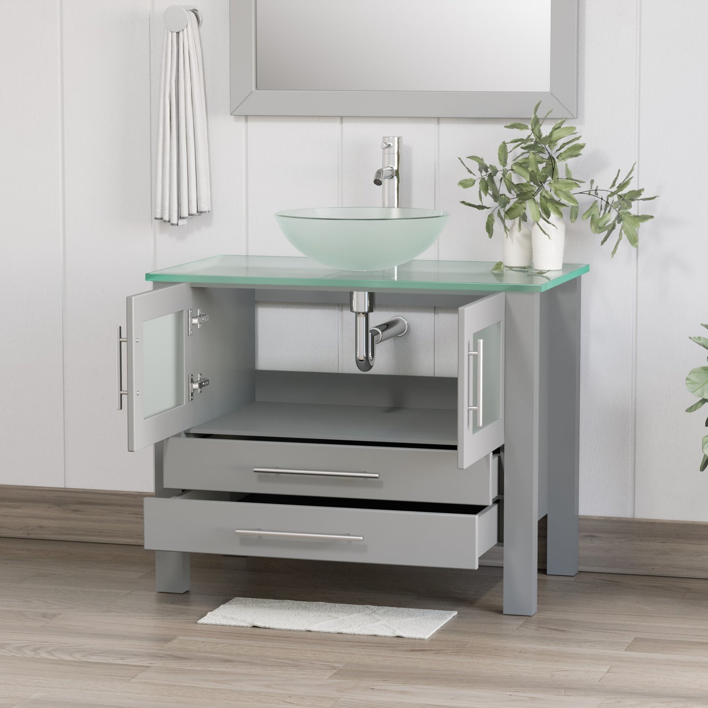 Complete 36" Gray Vanity Set with Polished Chrome Plumbing
