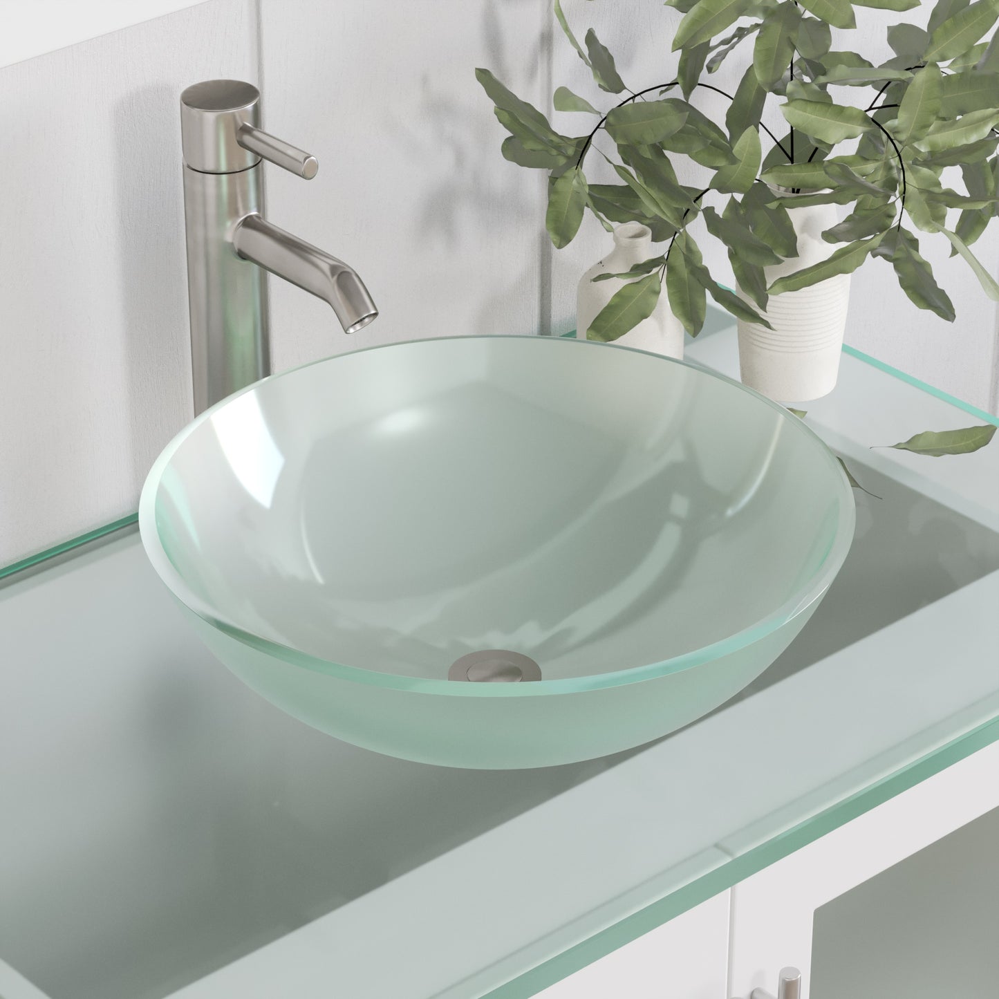 Complete 36 inch Solid Wood Vanity Set with Brushed Nickel Plumbing