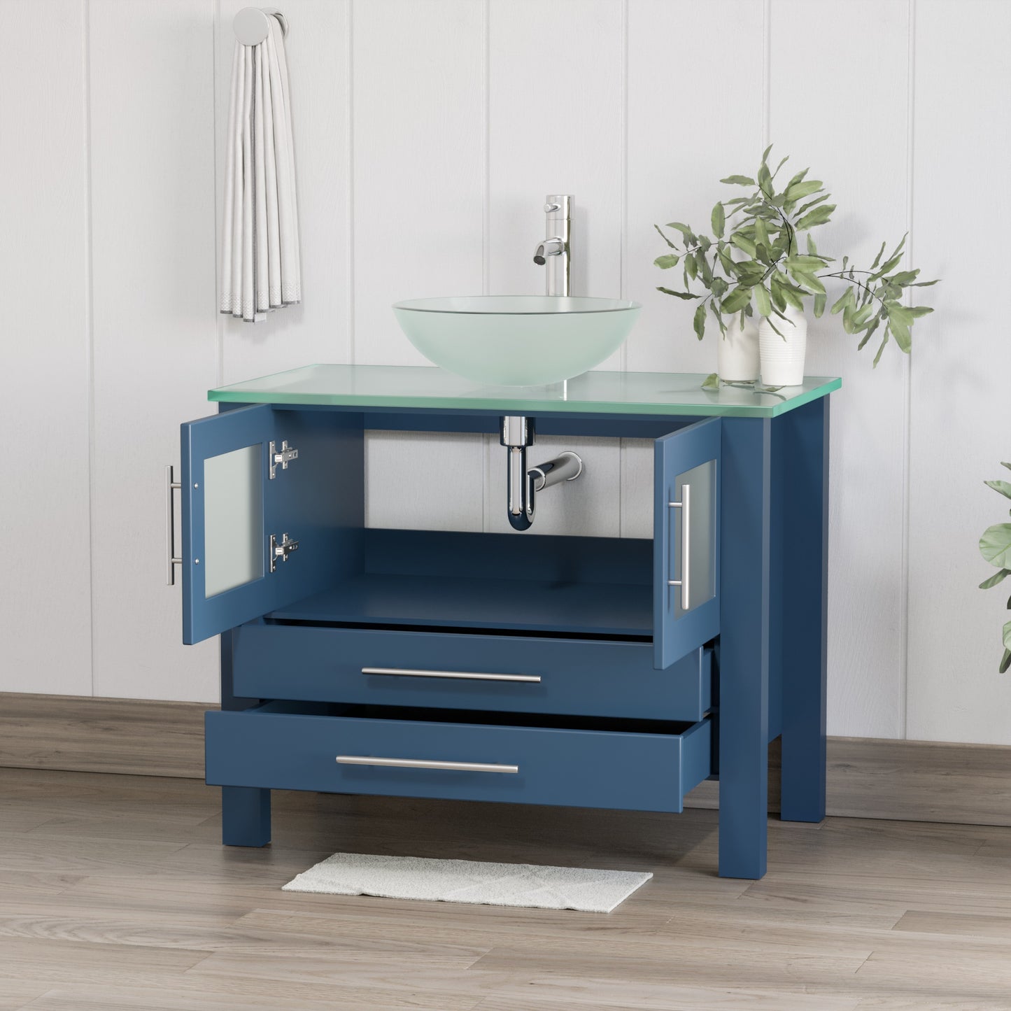 36 Inch Modern Wood and Porcelain Vanity with Brushed Nickel Plumbing