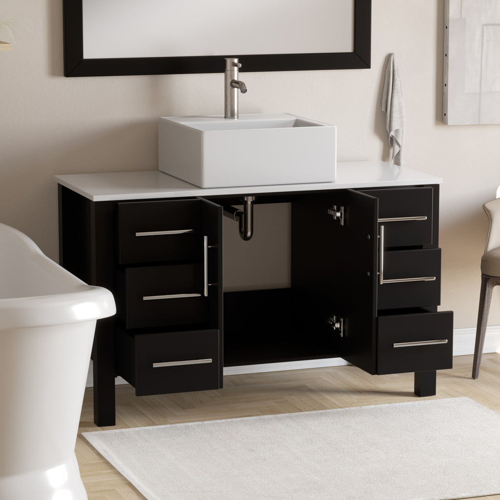 Complete 48-Inch Espresso Bathroom Vanity Set with Polished Chrome Plumbing