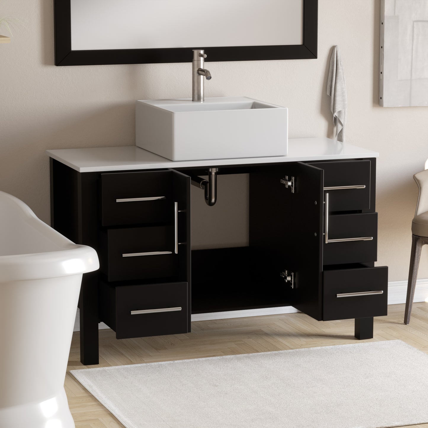 Complete 48-Inch Espresso Bathroom Vanity Set with Polished Chrome Plumbing