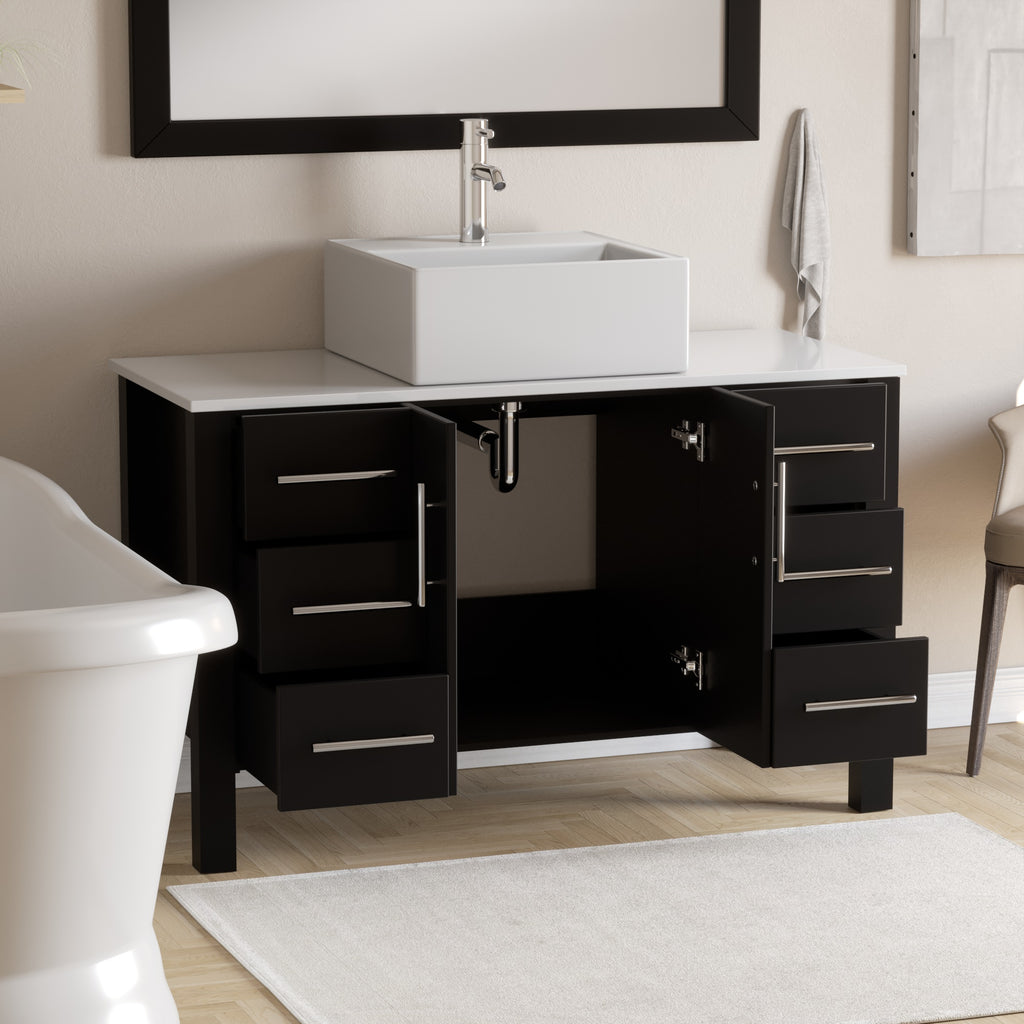 Complete 48-Inch Espresso Bathroom Vanity Set with Polished Chrome Plumbing