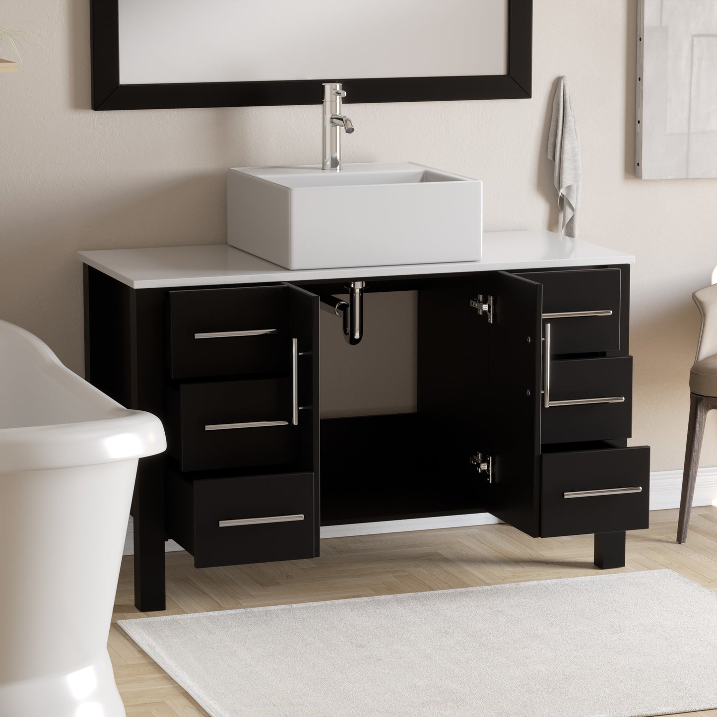 Complete 48-Inch Espresso Bathroom Vanity Set with Polished Chrome Plumbing