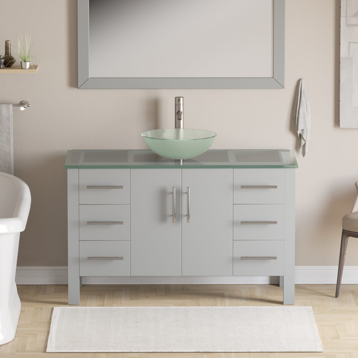 Complete 48" Gray Vanity Set with Brushed Nickel Plumbing