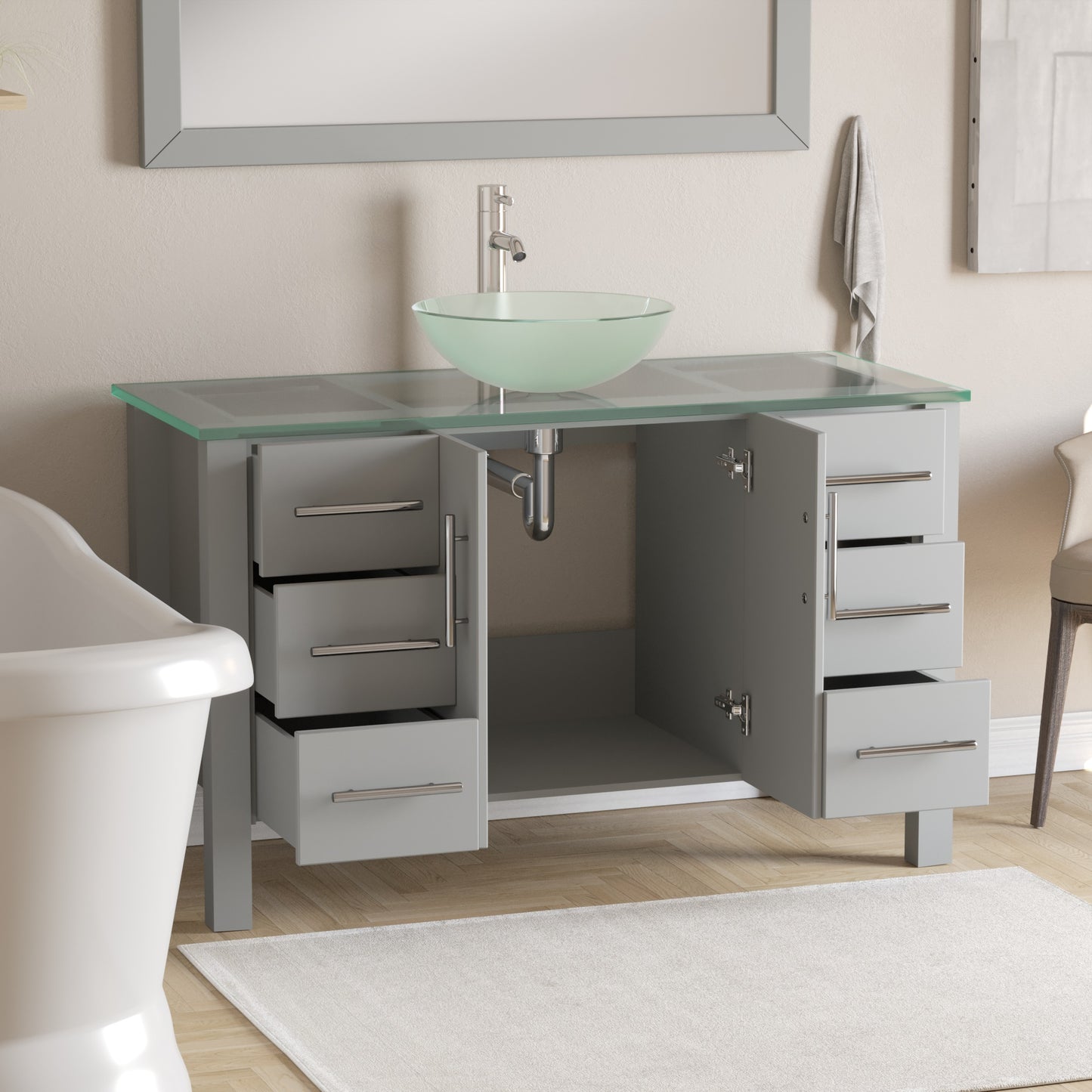 Complete 48" Gray Vanity Set with Polished Chrome Plumbing