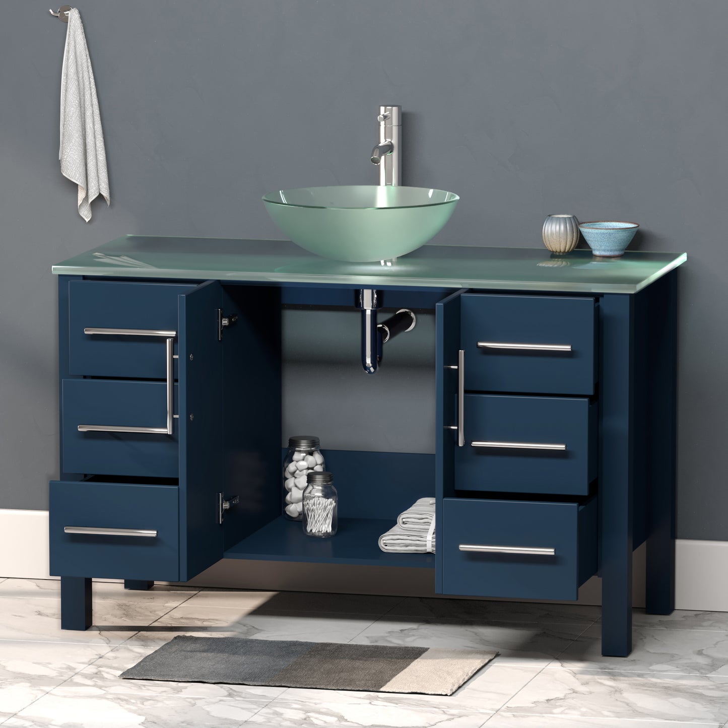 48 Inch Modern Wood and Glass Vanity with Polished Chrome Plumbing