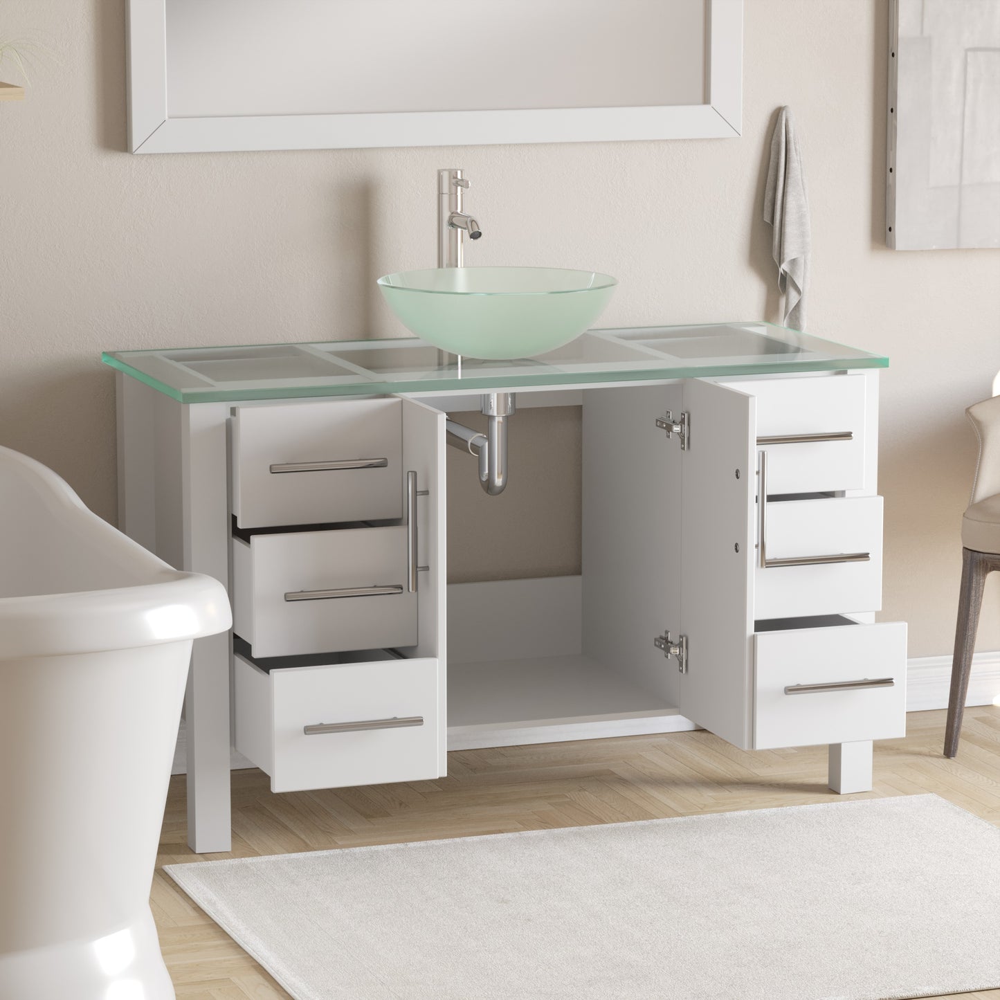 Complete 48" White Vanity Set with Polished Chrome Plumbing