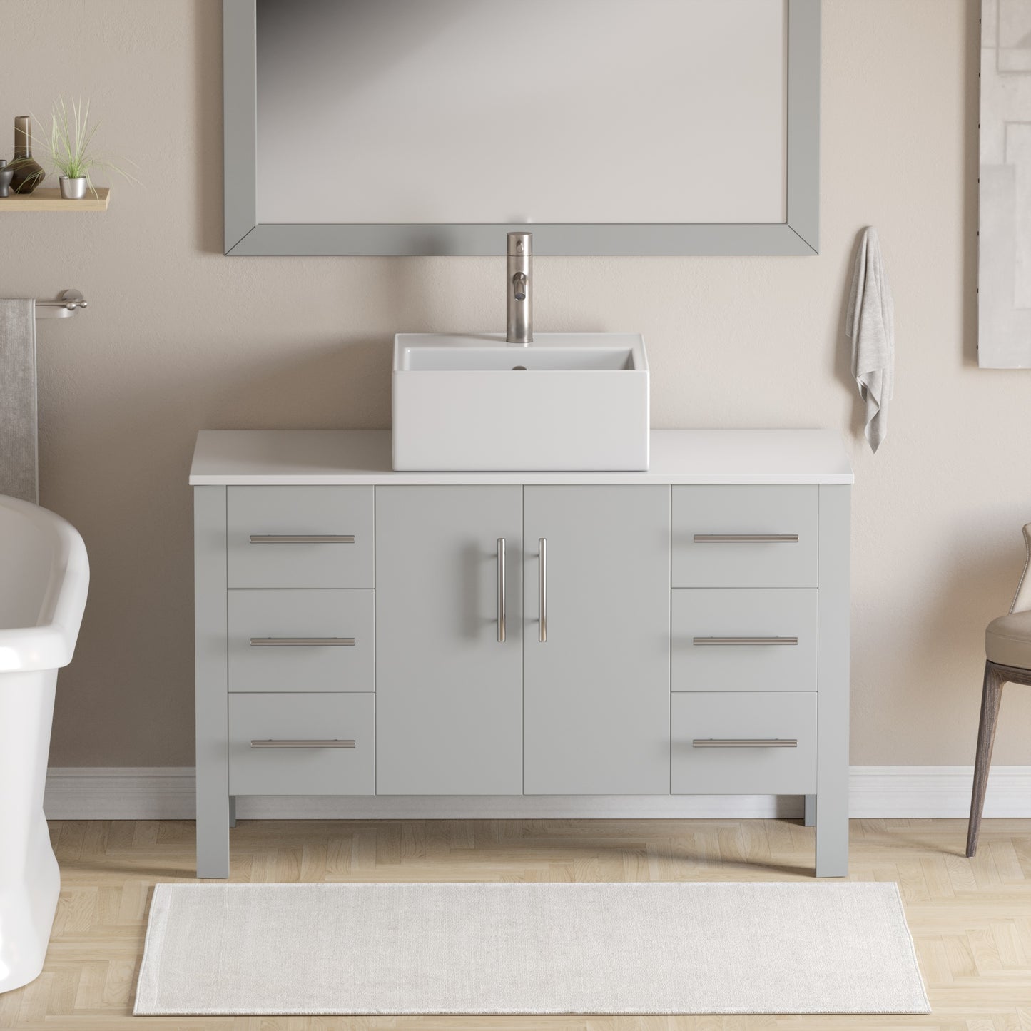 Complete 48" Vanity Set with Brushed Nickel Plumbing