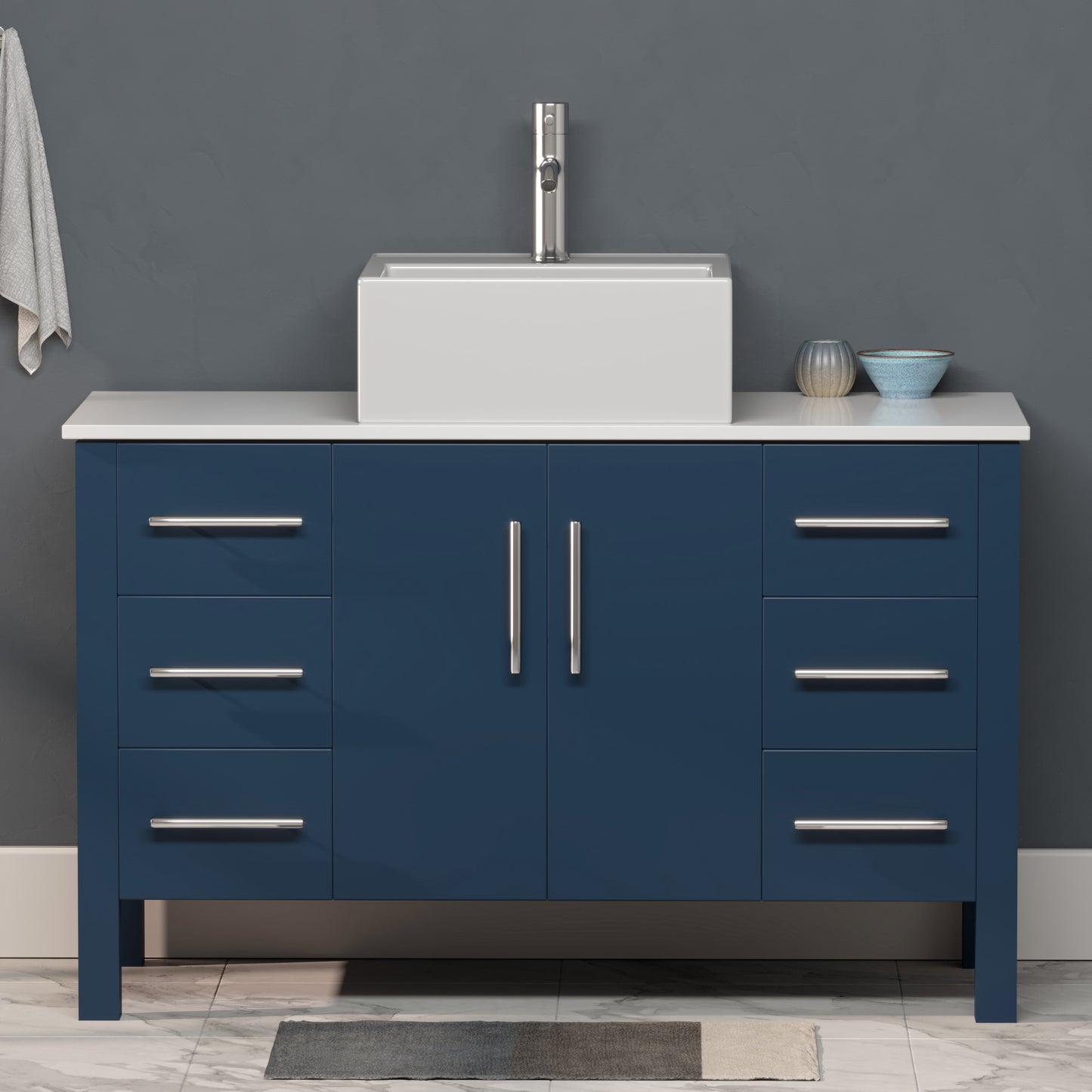 48 Inch Modern Wood and Porcelain Vanity with Polished Chrome Plumbing