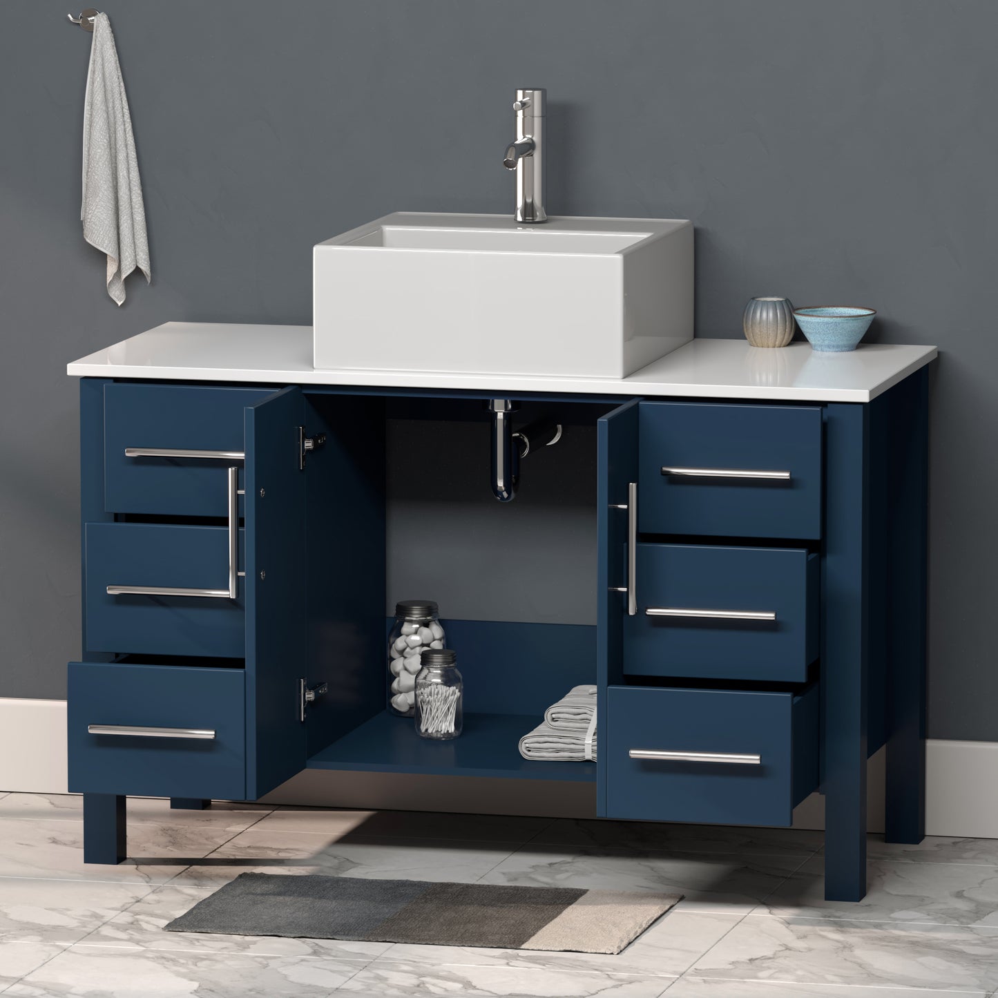 48 Inch Modern Wood and Porcelain Vanity with Polished Chrome Plumbing