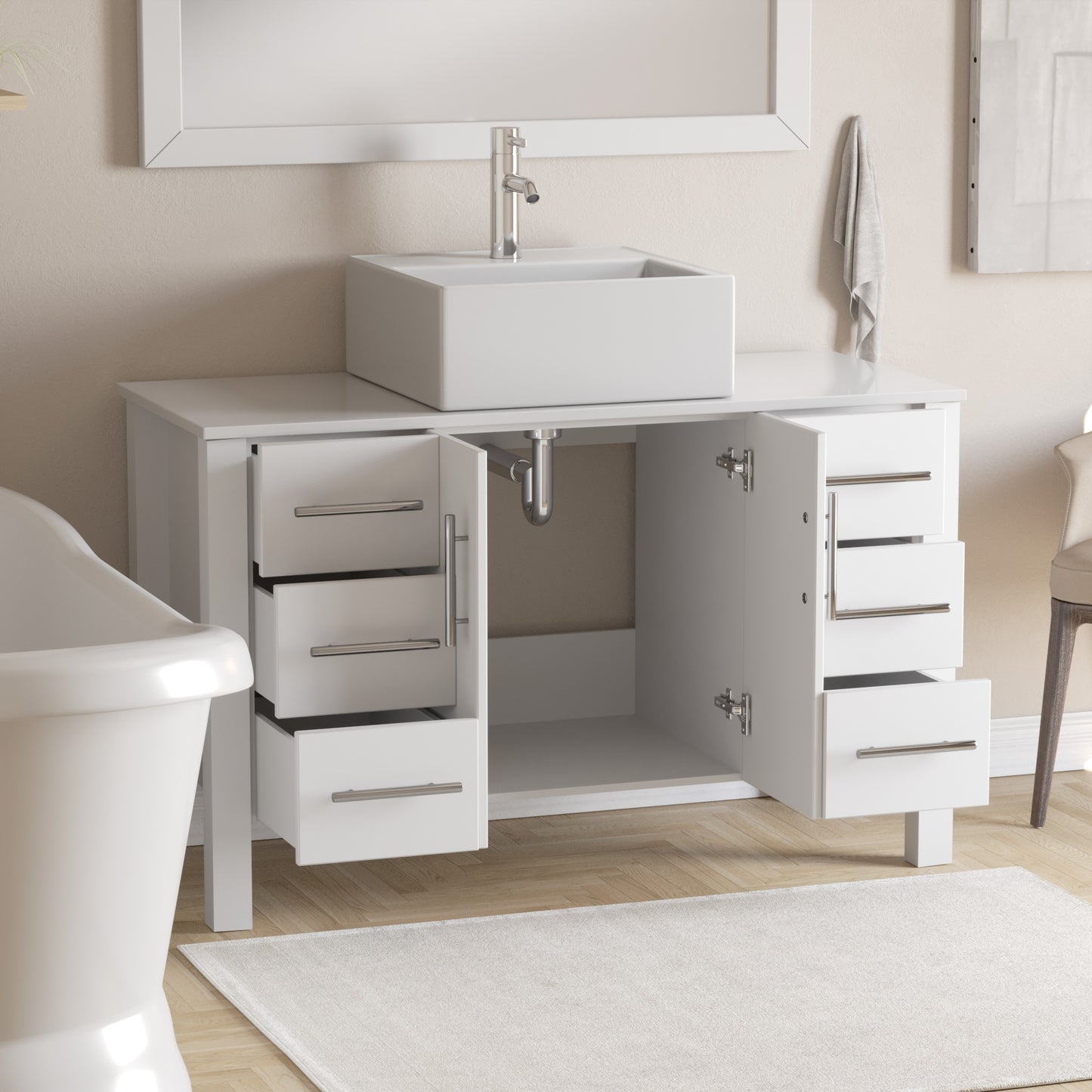 Complete 48" White Vanity Set with Polished Chrome Plumbing