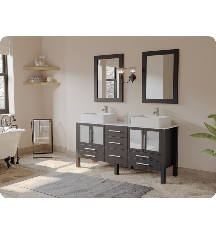 Complete 63" Vanity Set with Brushed Nickel Plumbing