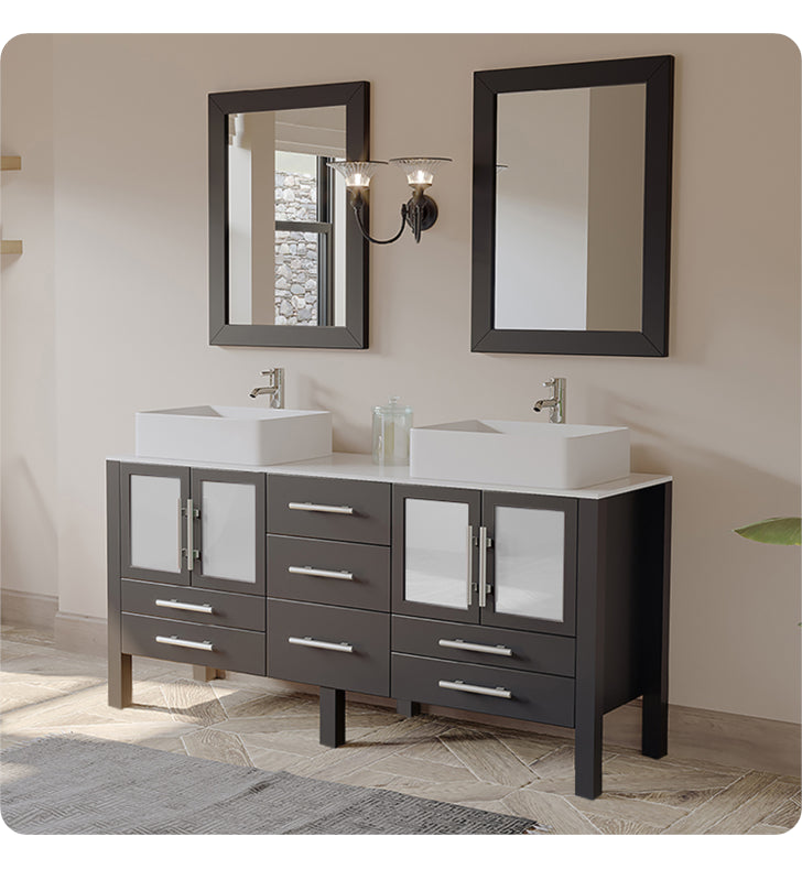 Complete 63" Vanity Set with Brushed Nickel Plumbing