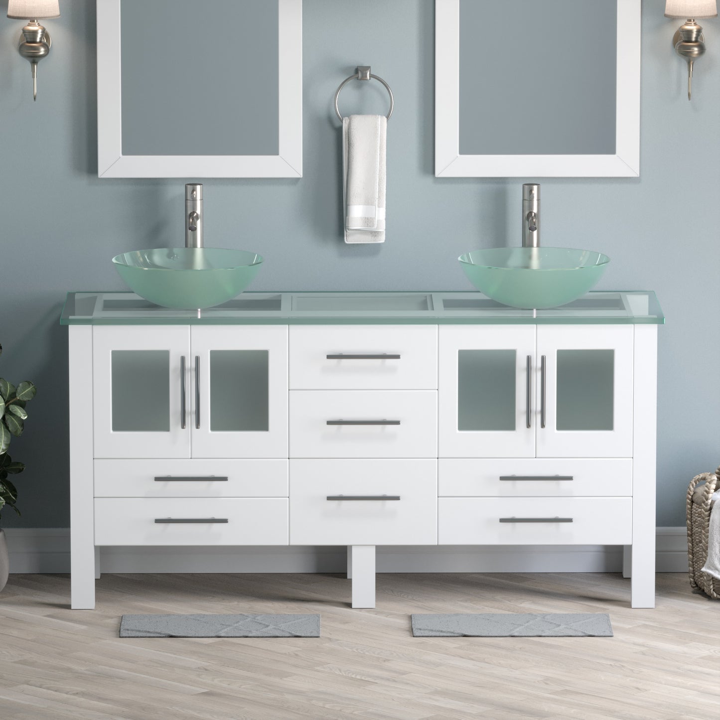 Complete 63" Vanity Set with Brushed Nickel Plumbing