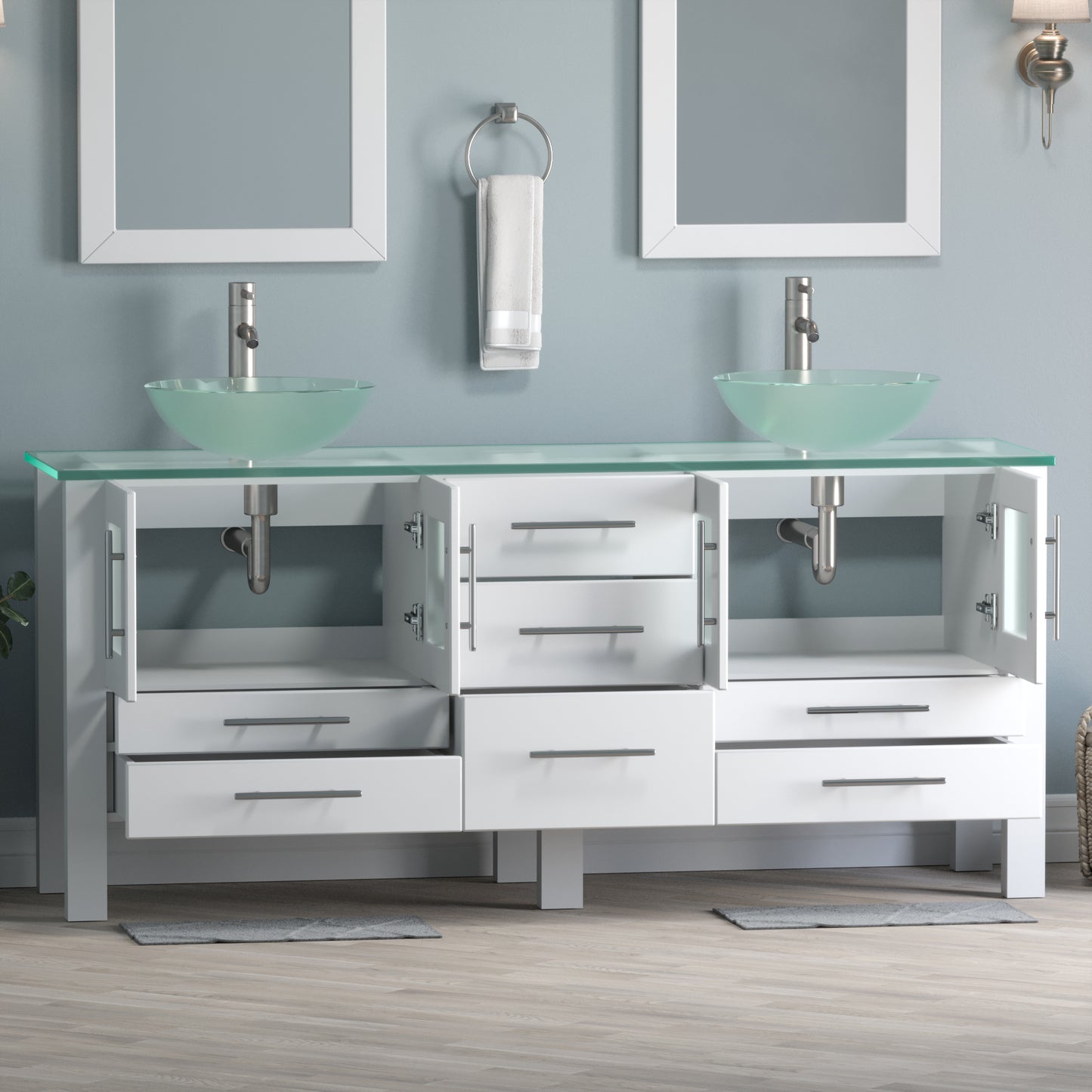 Complete 72" Vanity Set with Brushed Nickel Plumbing