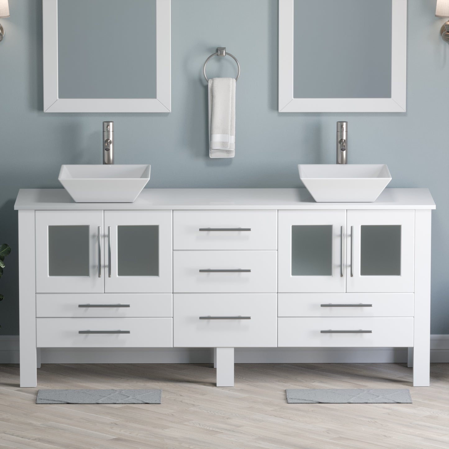 Complete 72" White Vanity Set with Brushed Nickel Plumbing