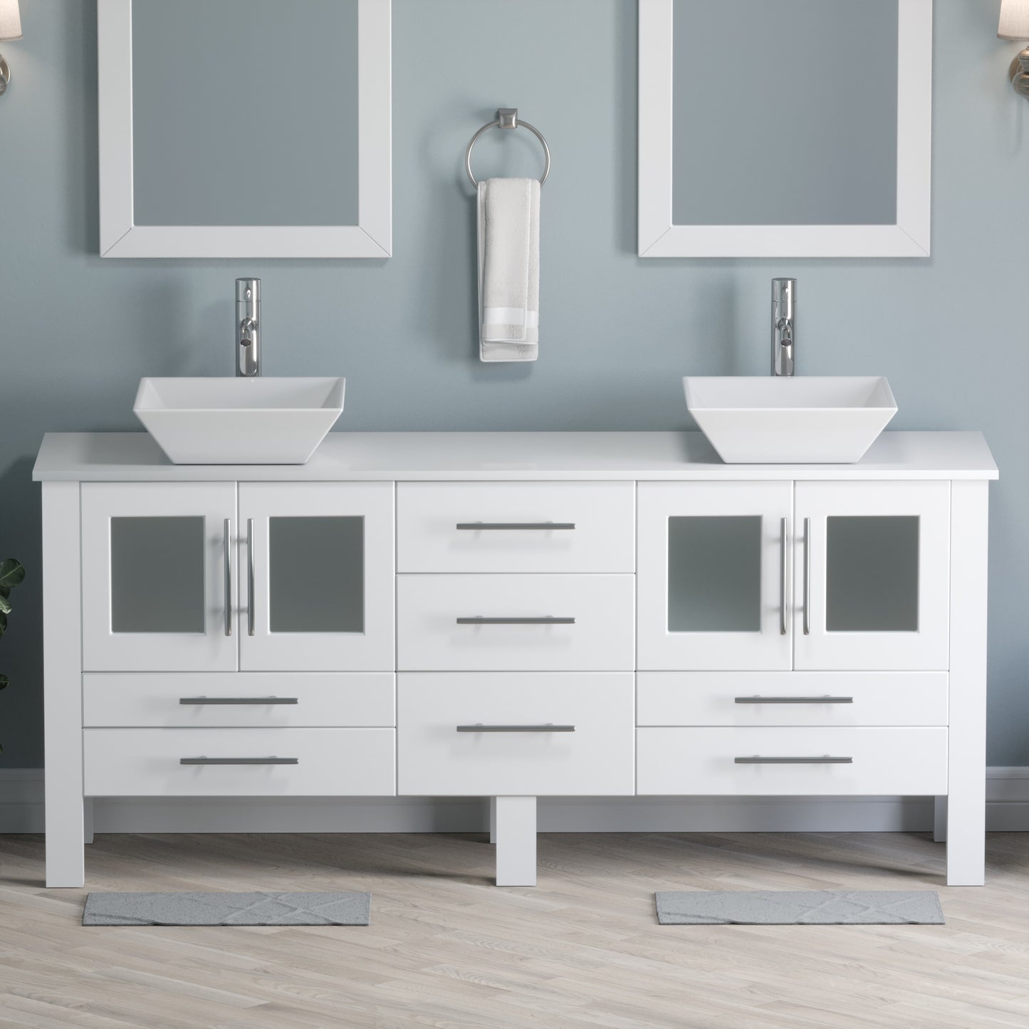 Complete 72" White Vanity Set with Polished Chrome Plumbing
