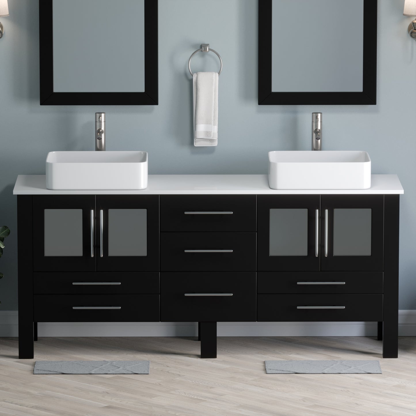 Complete 72" Vanity Set with Brushed Nickel Plumbing