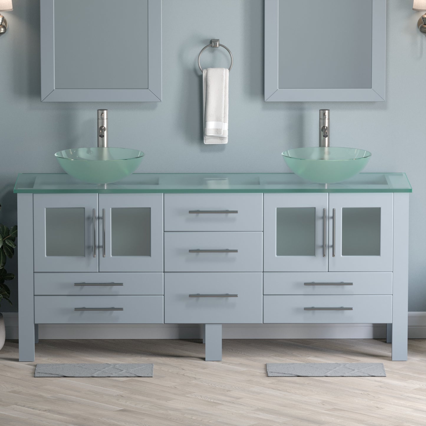 Complete 71" Vanity Set with Brushed Nickel Plumbing