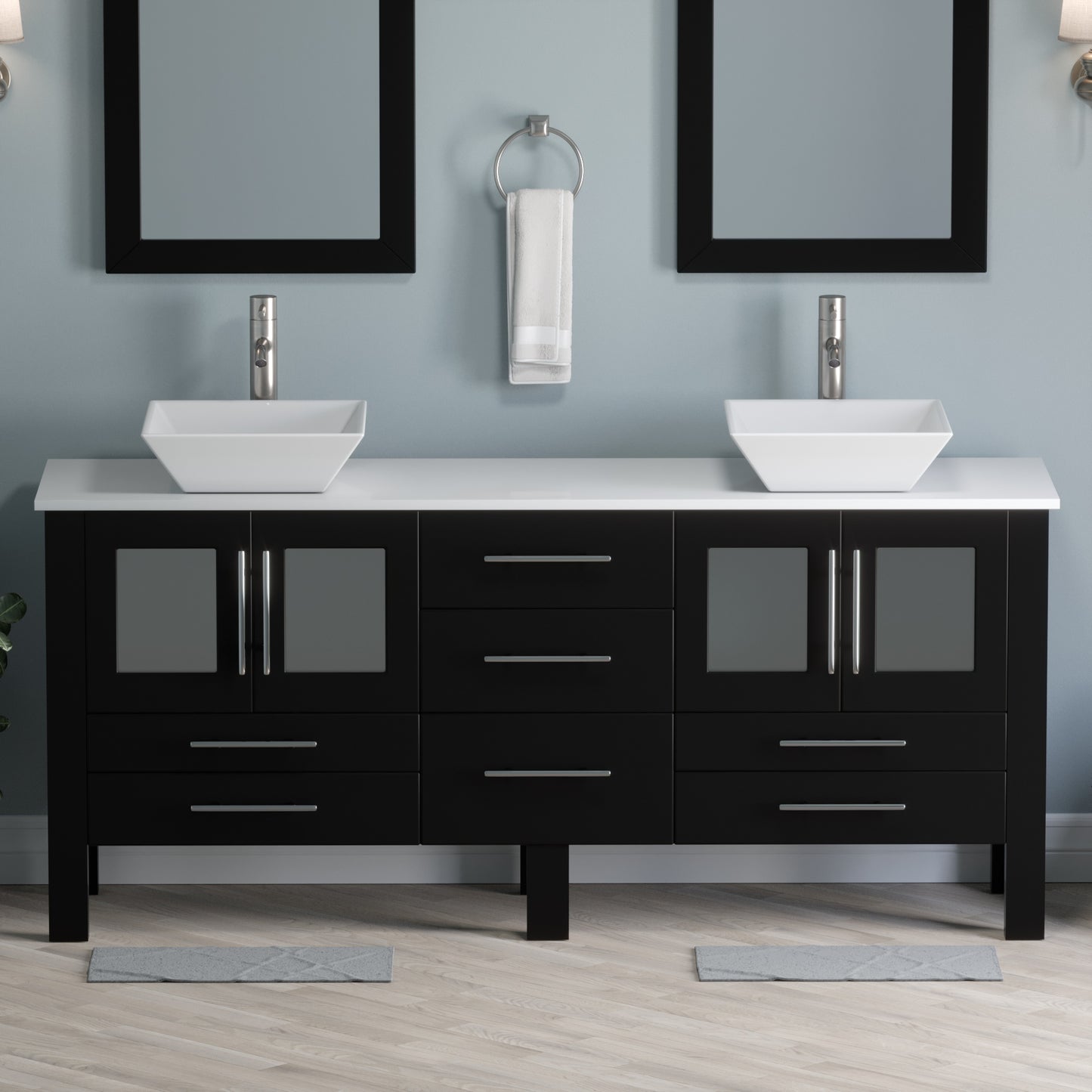 Complete 72" Vanity Set with Brushed Nickel Plumbing
