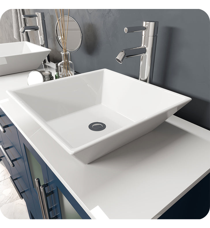 63 Inch Modern Wood and Porcelain Vanity with Polished Chrome Plumbing