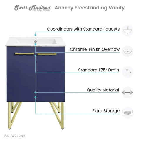 Annecy 24" Bathroom Vanity in Navy Blue - SM-BV212NB