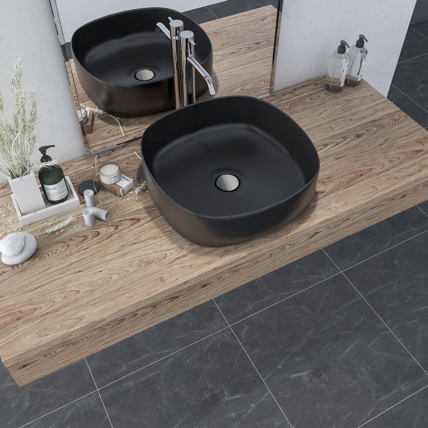 Zion 16 in. Square Black Finish Ceramic Bathroom Vanity Sink