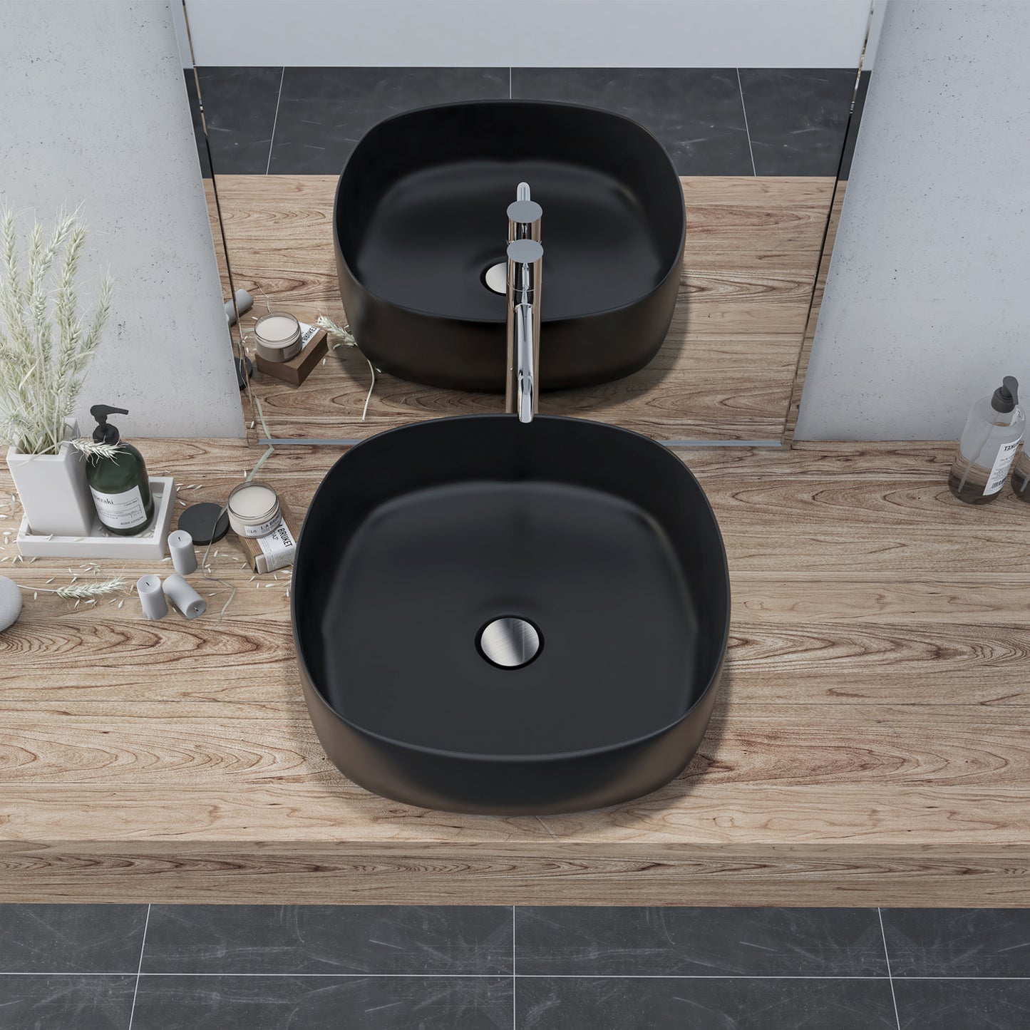 Zion 16 in. Square Black Finish Ceramic Bathroom Vanity Sink