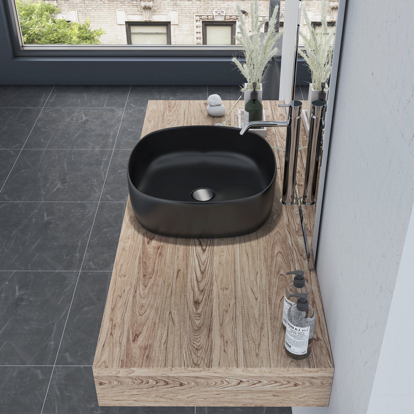 Zion 16 in. Square Black Finish Ceramic Bathroom Vanity Sink