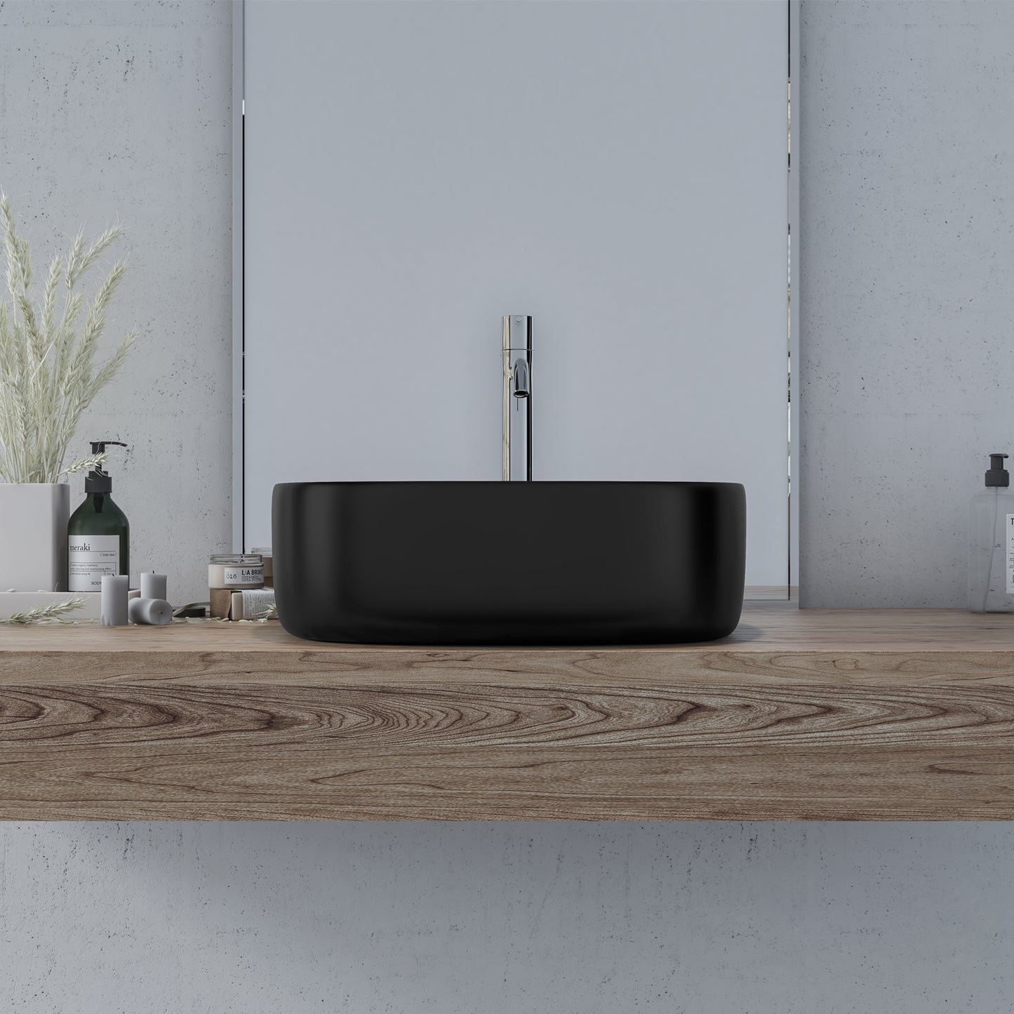 Zion 16 in. Square Black Finish Ceramic Bathroom Vanity Sink