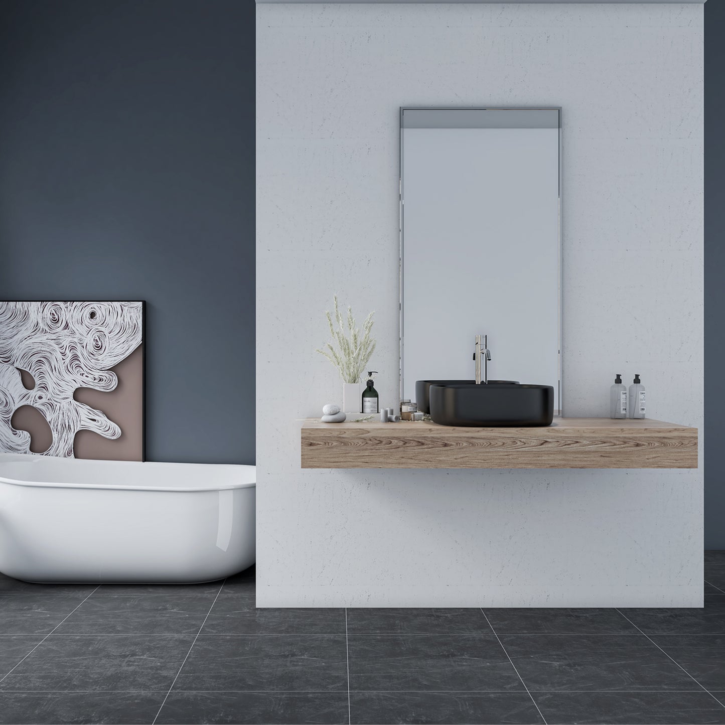 Zion 16 in. Square Black Finish Ceramic Bathroom Vanity Sink