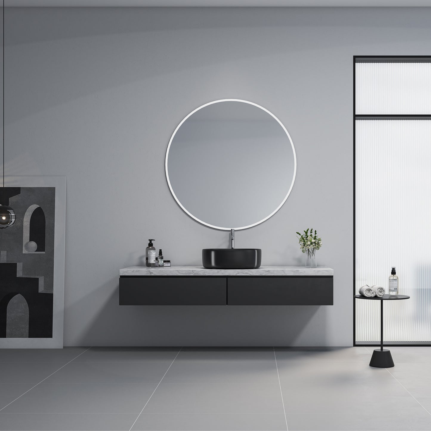 Zion 16 in. Square Black Finish Ceramic Bathroom Vanity Sink