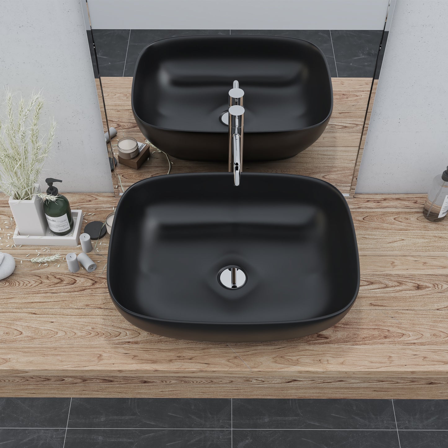 Tahoe "20 in. Oval Black Finish Ceramic Vessel Bathroom Vanity Sink"