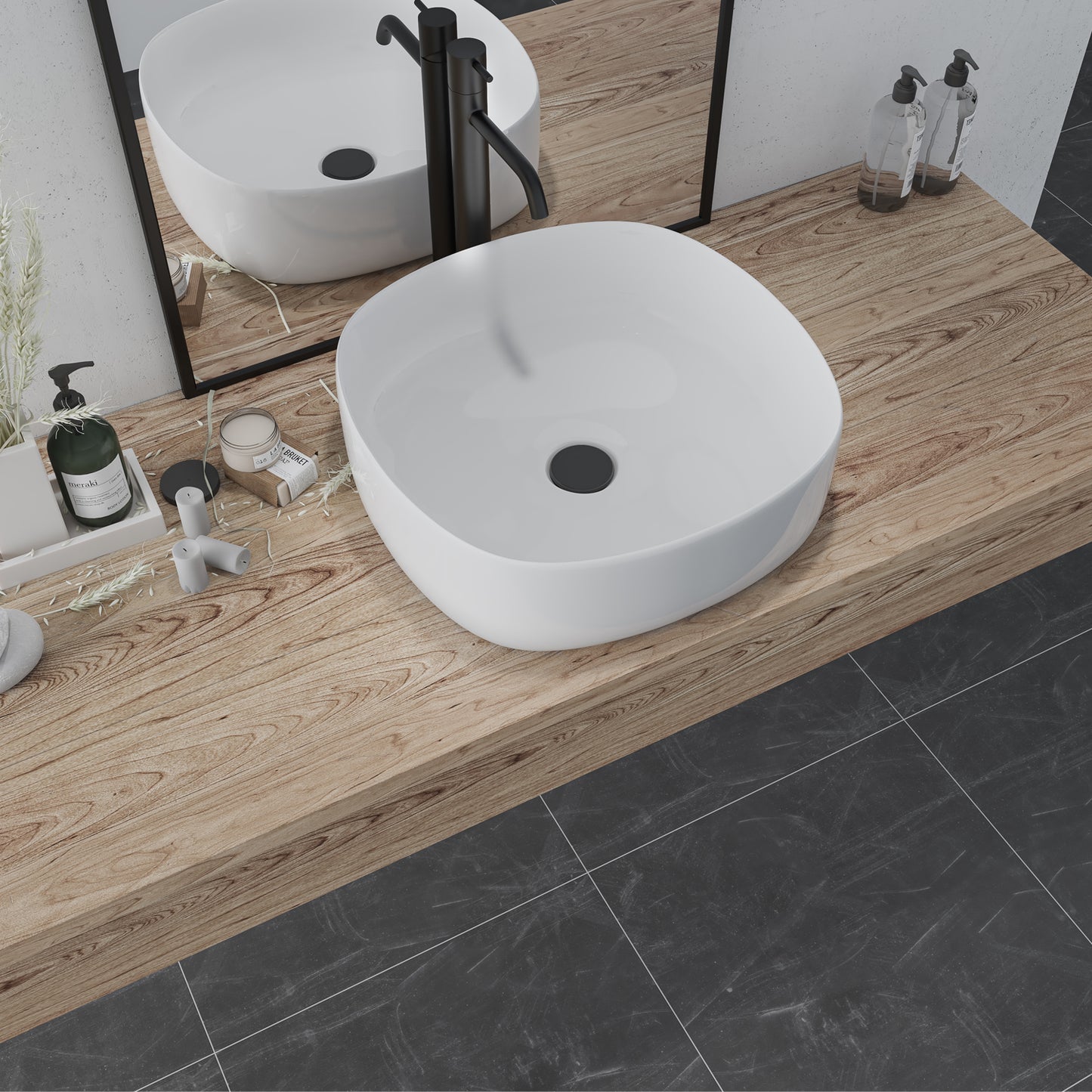 Zion 16 in. Square White Finish Ceramic Bathroom Vanity Sink