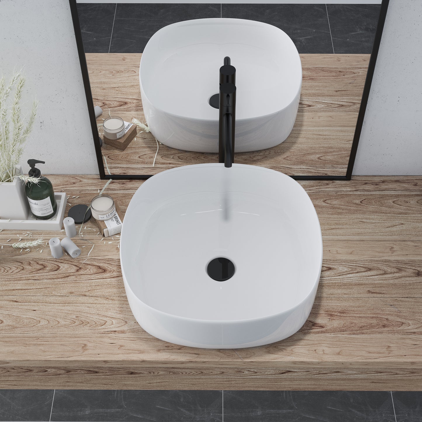 Zion 16 in. Square White Finish Ceramic Bathroom Vanity Sink