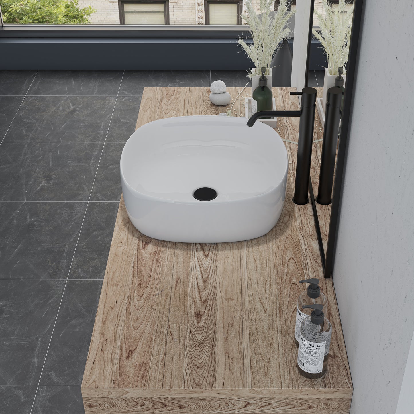 Zion 16 in. Square White Finish Ceramic Bathroom Vanity Sink