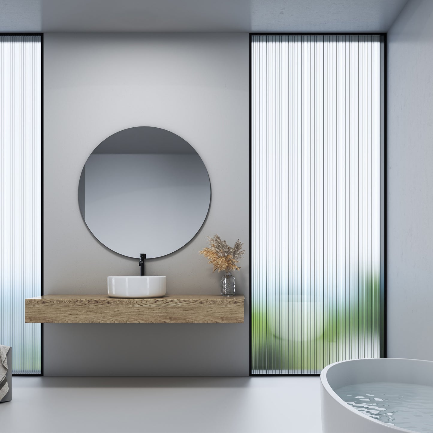 Sabine 14 in. Round White Finish Ceramic Vessel Bathroom Vanity Sink
