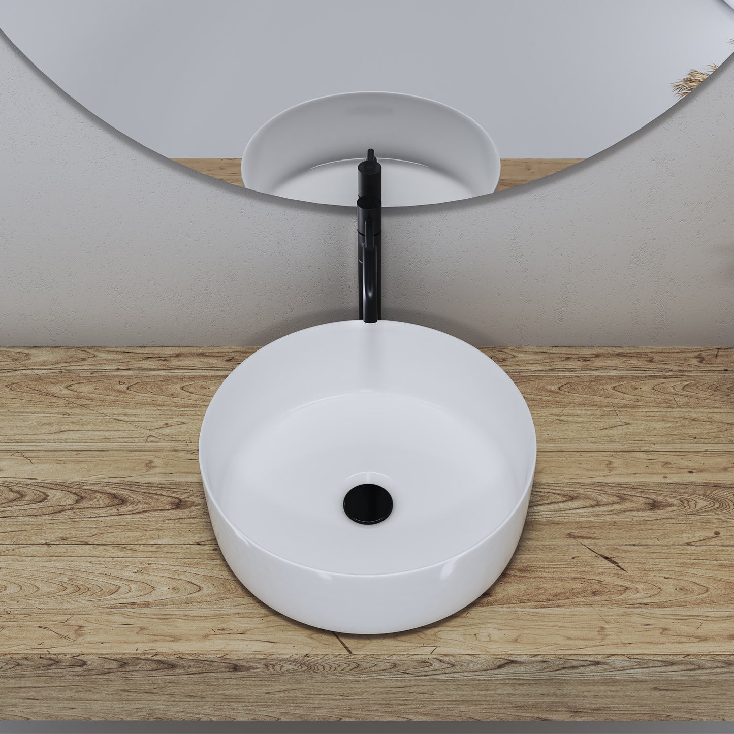 Sabine 14 in. Round White Finish Ceramic Vessel Bathroom Vanity Sink