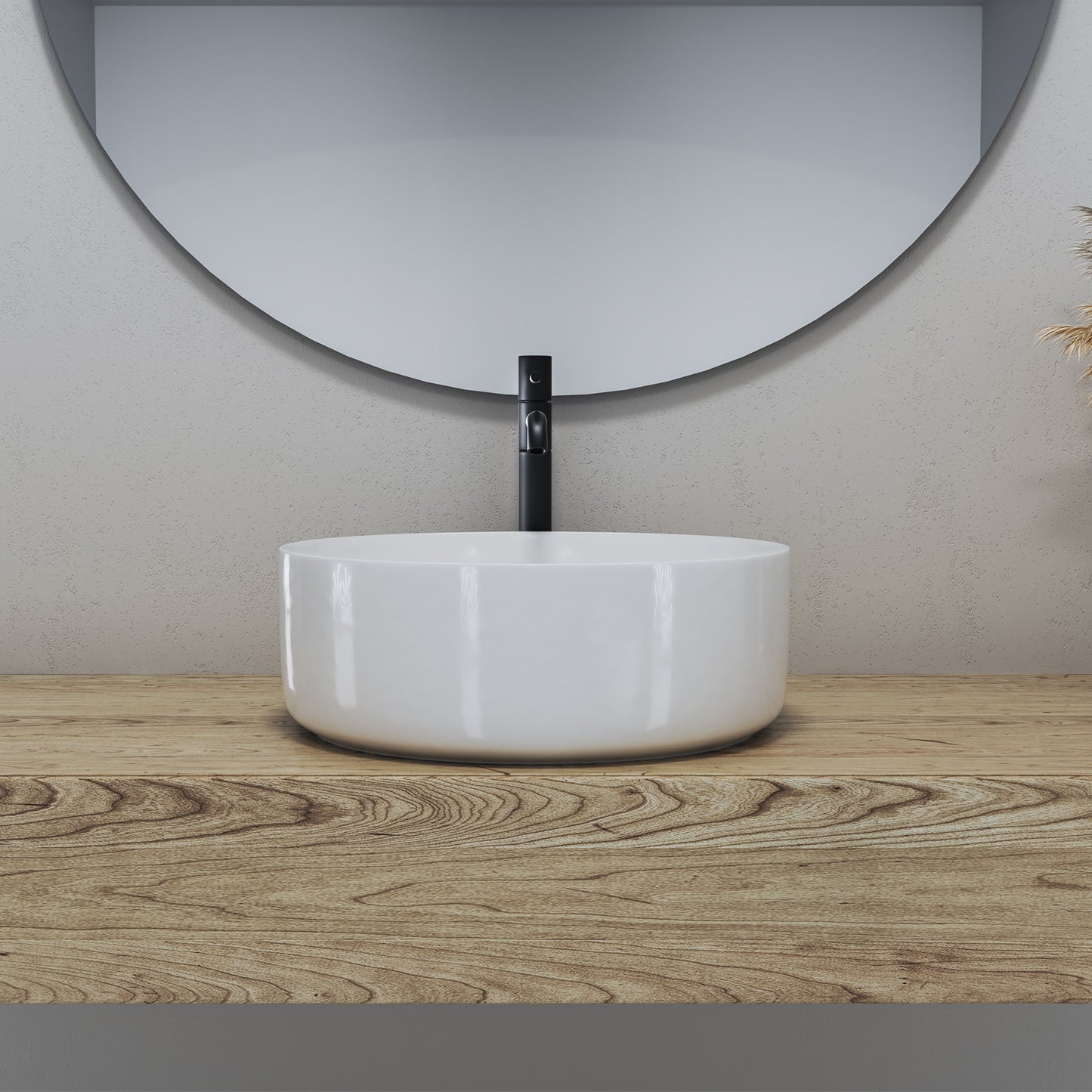 Sabine 14 in. Round White Finish Ceramic Vessel Bathroom Vanity Sink